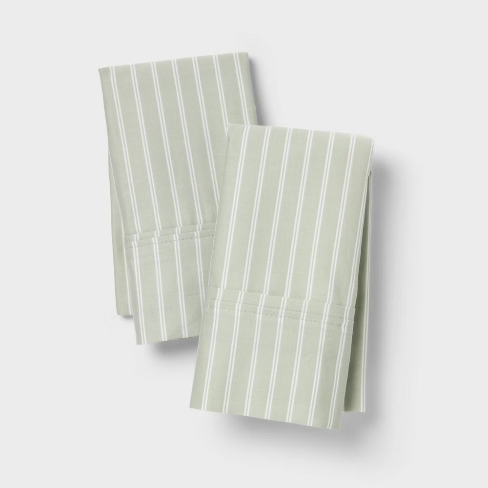 King 400 Thread Count Performance Pillowcase Green Stripe - Threshold™